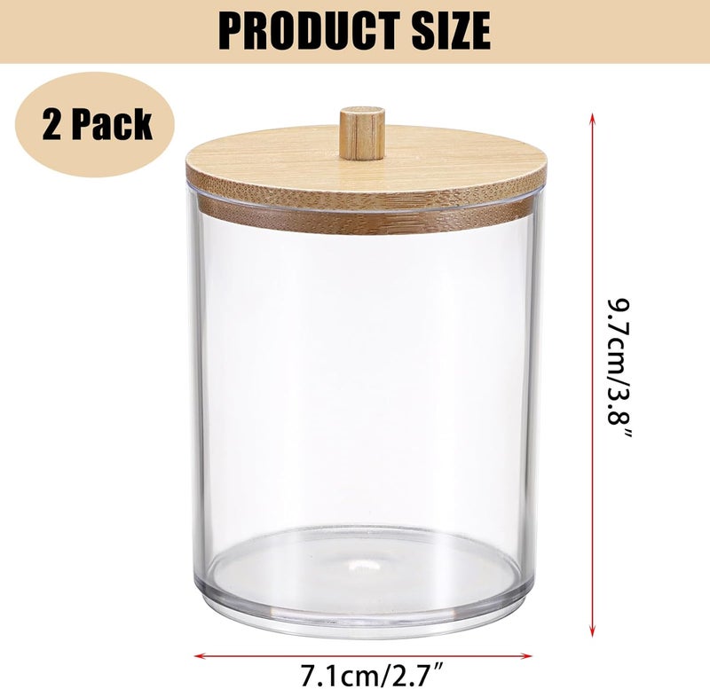 BTSKY 2 Pack Clear Paper Clip Holder with Bamboo Lid Plastic Paperclip Box Useful Office Supply Accessory Organizer Round Small Storage Holder Cute Qtip Holder for Office Bathroom Vanity - Image 2